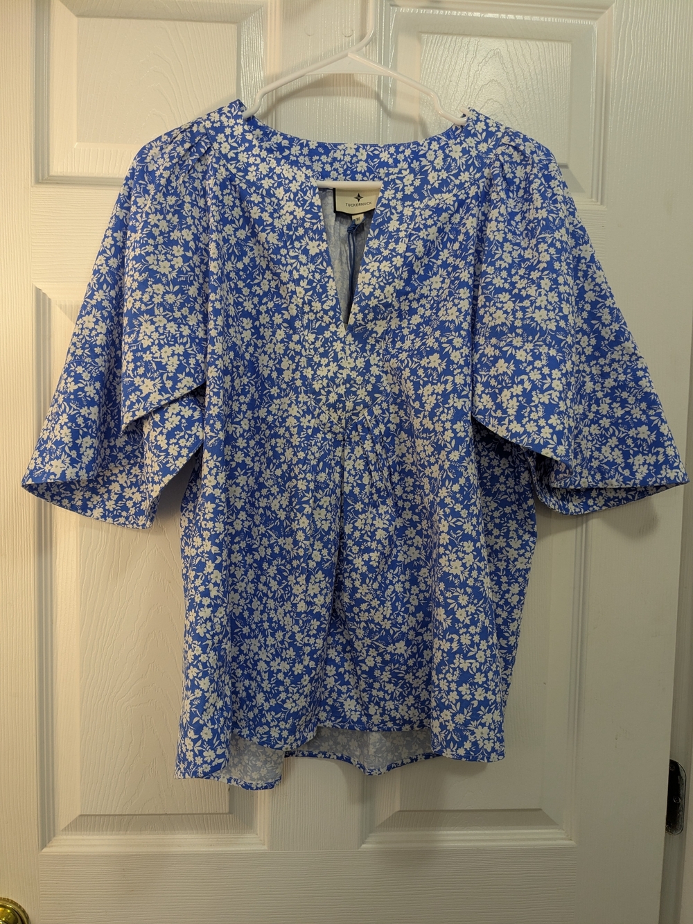 Tuckernuck Blue and White Floral Split-Neck Blouse